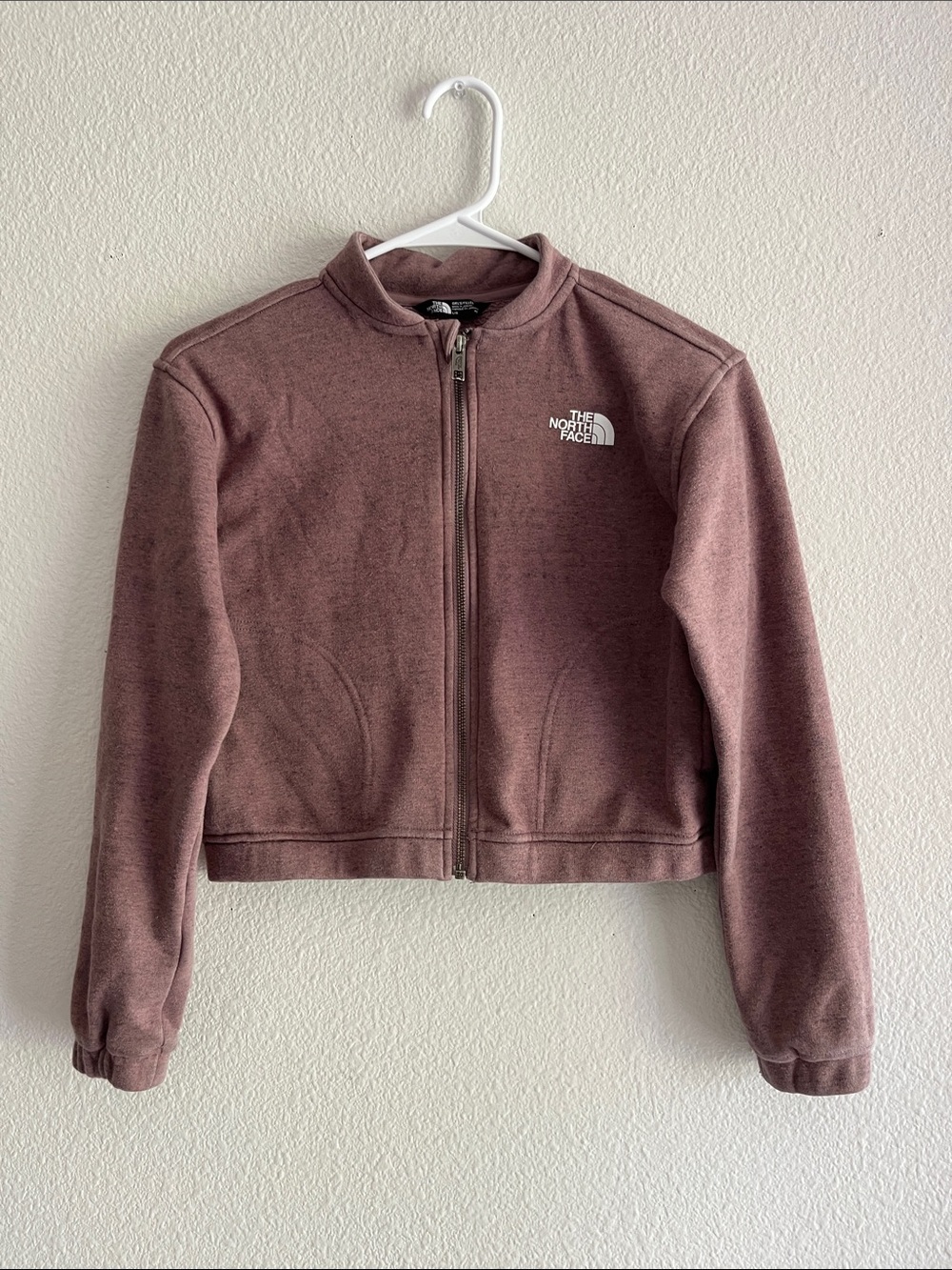 The North Face Women's Mauve Zip-Front Cropped Fleece Bomber Jacket